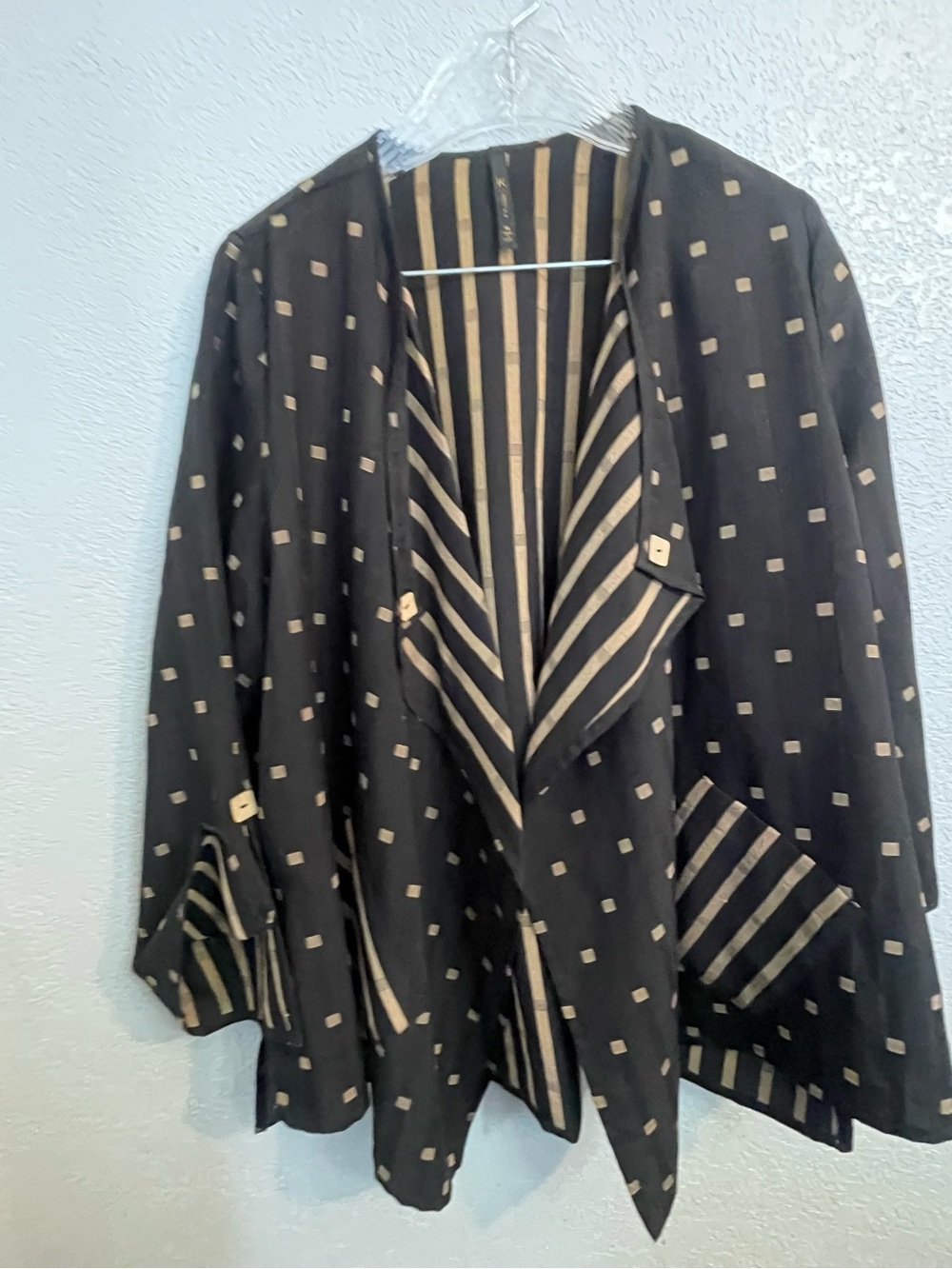 IC By Connie K Cardigan Jacket Xl  Black Tan Art To Wear Lagenlook Open Front - Picture 2 of 9